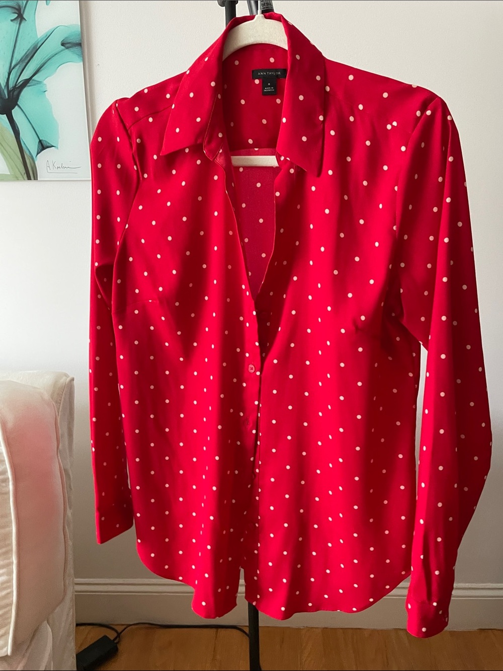 Ann Taylor Red and White Polka Dot Blouse - Picture 1 of 5